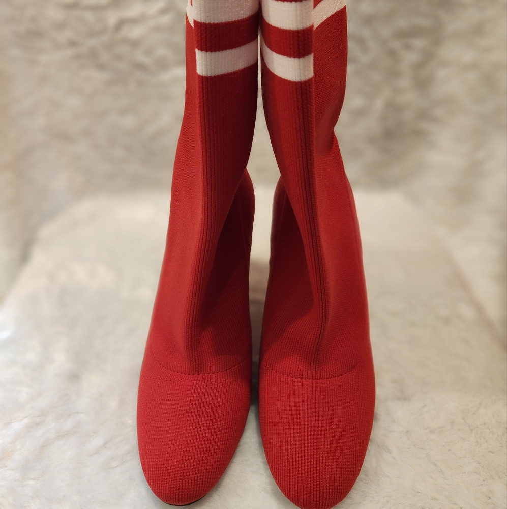 Circus Vibrant Red and White High Heeled Boots